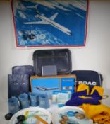 A collection of British Overseas Airways Corporation (BOAC) memorabilia including a VC10 wall