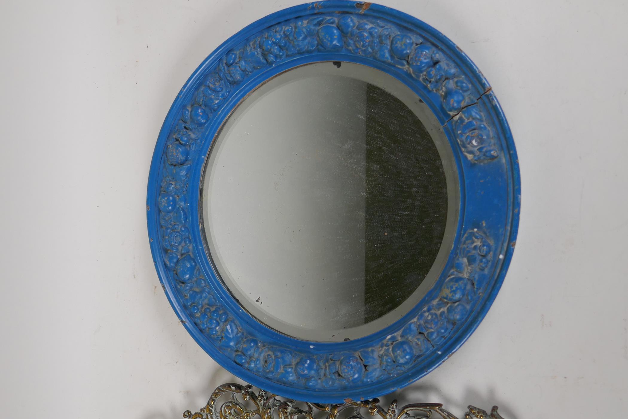 A pierced brass framed pier glass mirror, decorated with the head of Baccus, 15" x 10", and a pier - Image 3 of 3