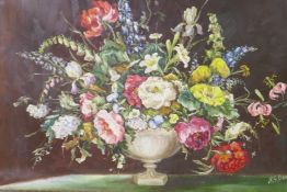 H.G. Davis, still life, vase of flowers, signed, oil on canvas, 32" x 23"