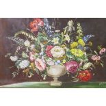 H.G. Davis, still life, vase of flowers, signed, oil on canvas, 32" x 23"