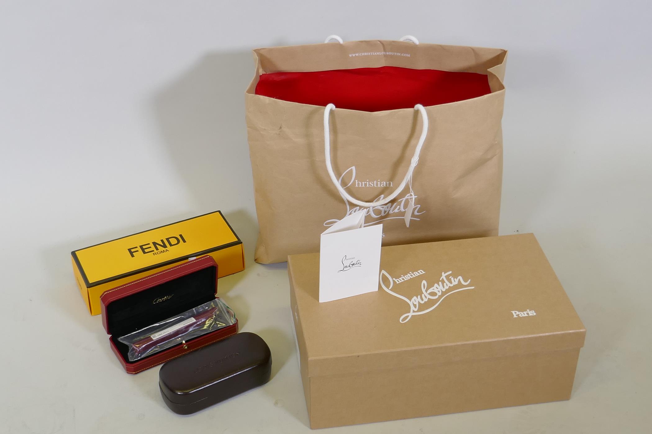 Designer packaging, Christian Louboutin shoe box and bag, Fendi box, Cartier pen box and Louis - Image 2 of 6