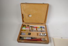 A Rowney artist's box and contents