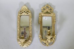A vintage Italian carved gilt wood wall sconce, 19" long, and another