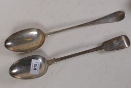 A silver serving spoon, London 1859, Samuel Hayne & Dudley Cater, 124g, a George II silver serving
