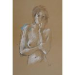 A study of a female figure, signed 'Fini', unframed pastel and pencil drawing, 22" x 14½"