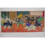 Tsukioka Yoshitoshi, (Japanese, 1839-1892), Kagoshima Newspaper - Riots from a private school fight,