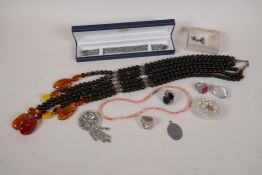 A small quantity of good quality costume jewellery including coral and silver