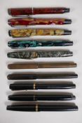 Five Mentmore Platignum fountain pens, and five assorted Swan Mabie Todd fountain pens including The