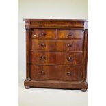 An early C19th good quality flame mahogany Scotch chest of drawers, with moulded frieze drawer