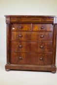 An early C19th good quality flame mahogany Scotch chest of drawers, with moulded frieze drawer