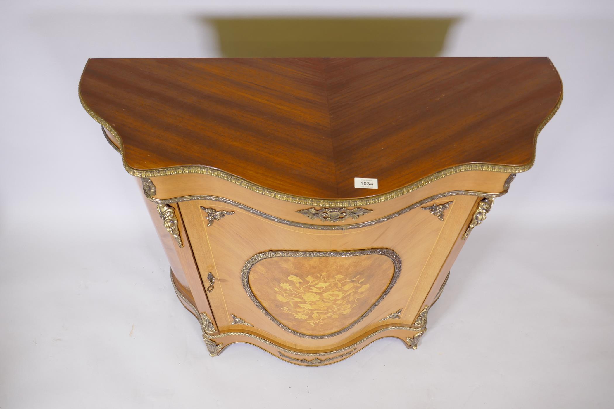 A French style tulipwood serpentine fronted cabinet with marquetry inlaid decoration and brass - Image 6 of 9