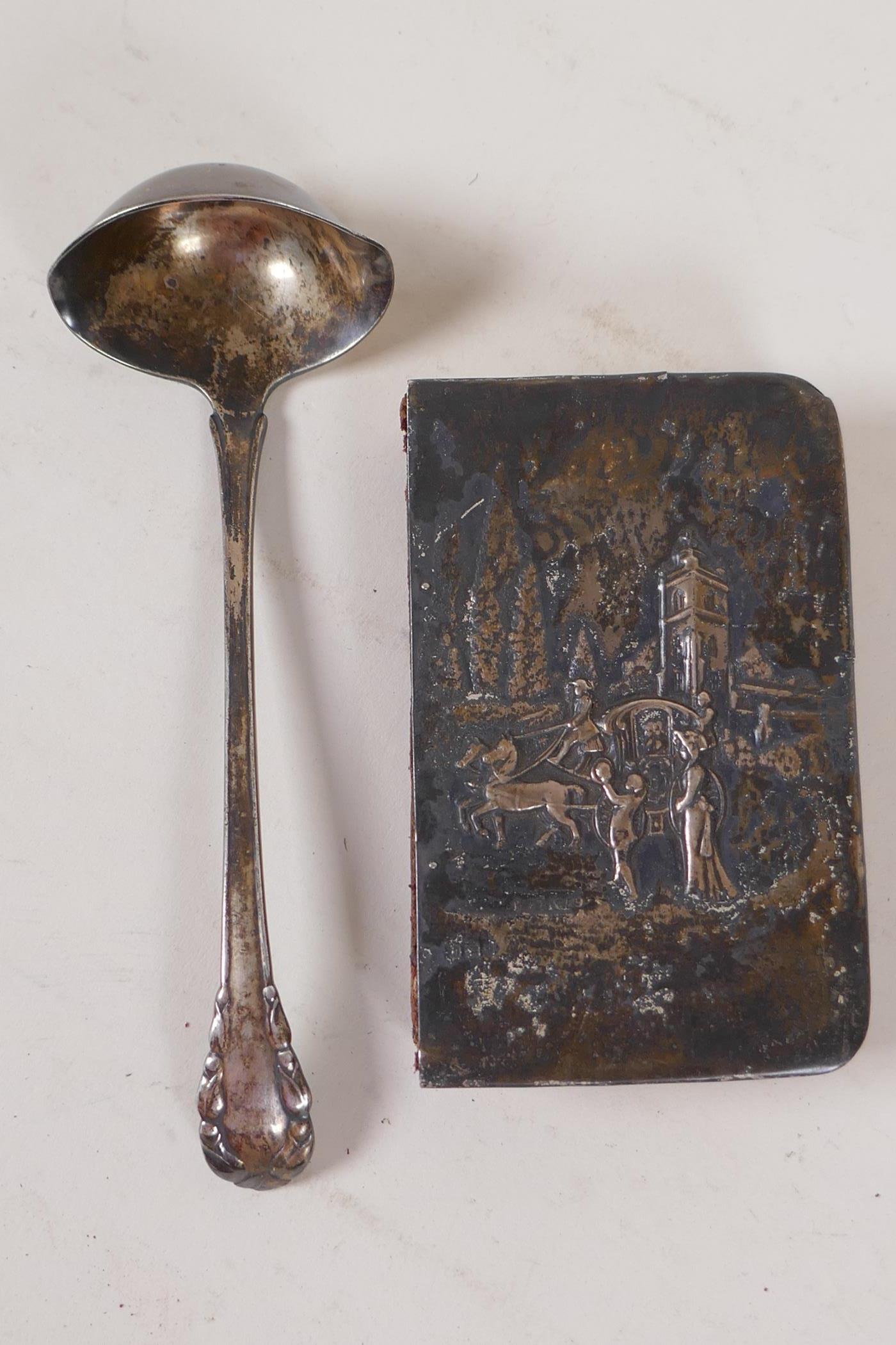 A Continental 925 silver brandy ladle with London import marks, 30g, and a 'purse' book of common
