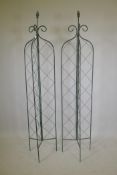 Two folding trefoil metal plant spires, 71" high