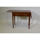 A C19th mahogany single drawer side table with reeded edge, top and drop end flaps, 28" x 16" x 27"