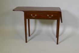 A C19th mahogany single drawer side table with reeded edge, top and drop end flaps, 28" x 16" x 27"