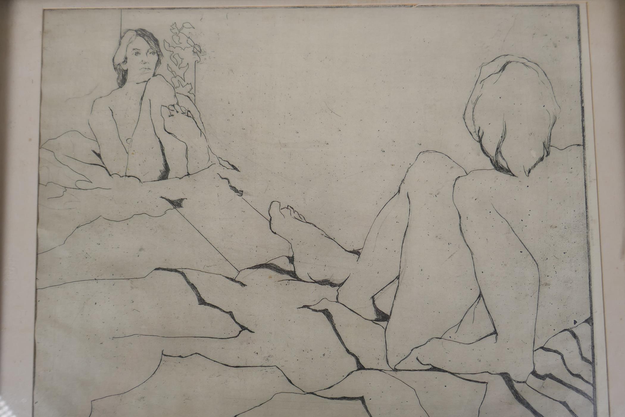 Pauline Harding, etching of a nude study, 'Reflections', signed in pencil, 12" x 9½"