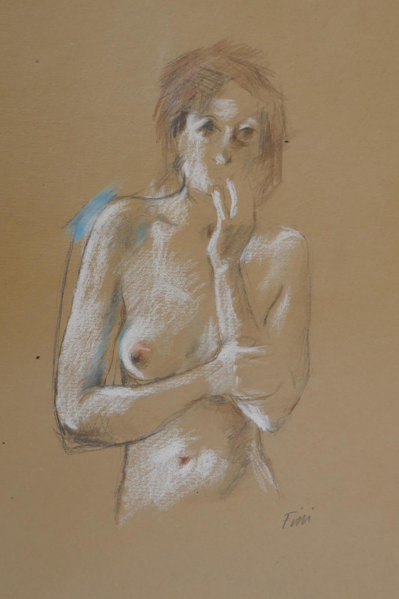 A study of a female figure, signed 'Fini', unframed pastel and pencil drawing, 22" x 14½"