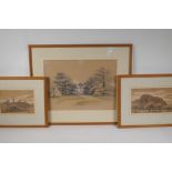 Giuseppe Carelli, watercolour illustration of Chiswick House, 14" x 10", and two smaller views of
