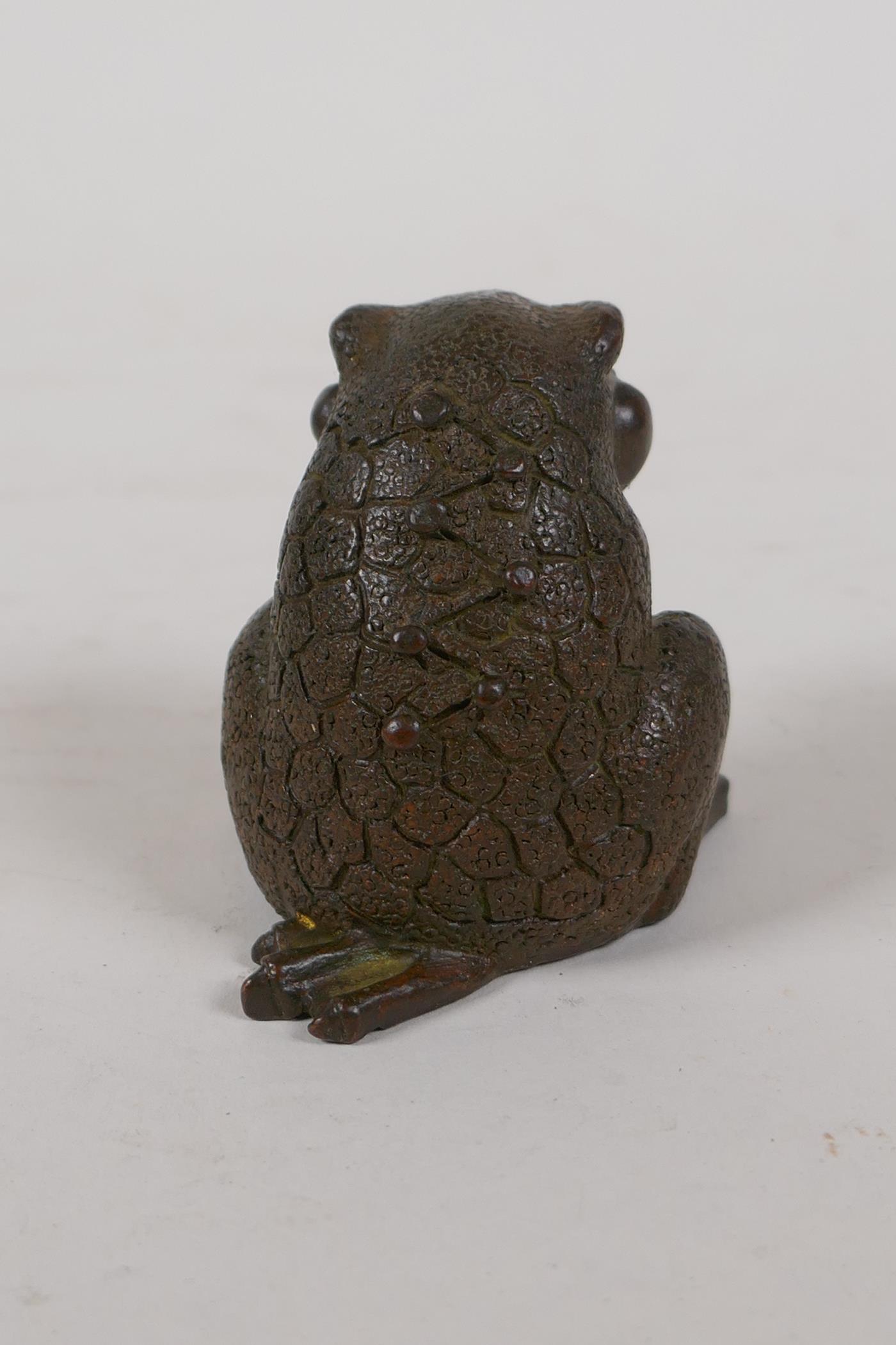 A Japanese style bronze okimono of a three legged toad, 2" high - Image 3 of 4