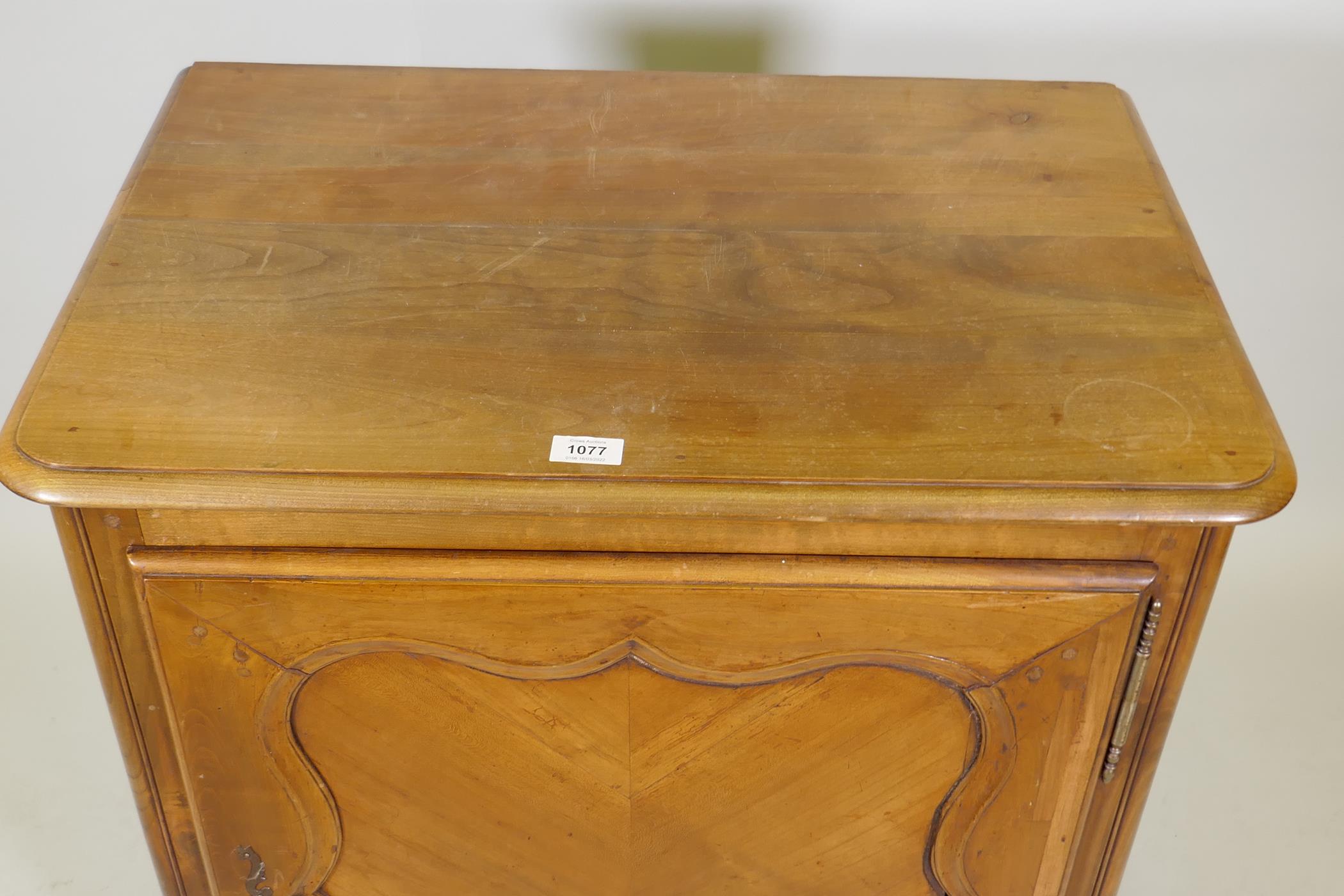 A C19th French side cabinet, with single door opening to reveal a shelf and two drawers, raised on - Image 3 of 4