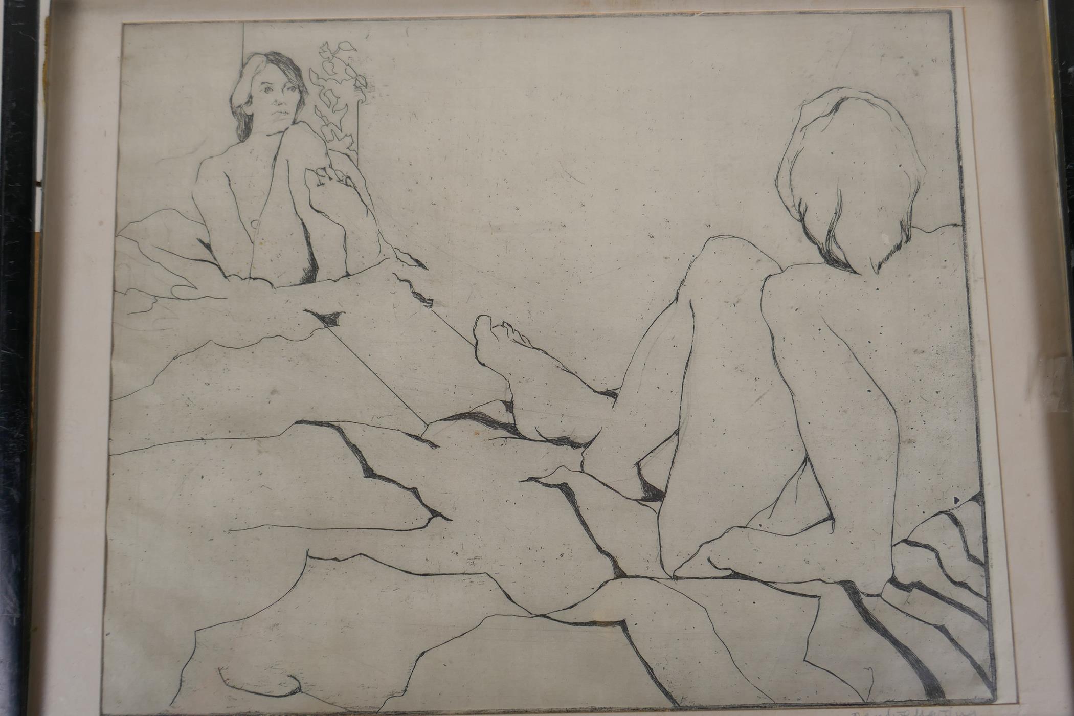 Pauline Harding, etching of a nude study, 'Reflections', signed in pencil, 12" x 9½" - Image 2 of 4