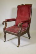 C19th mahogany reclining library chair