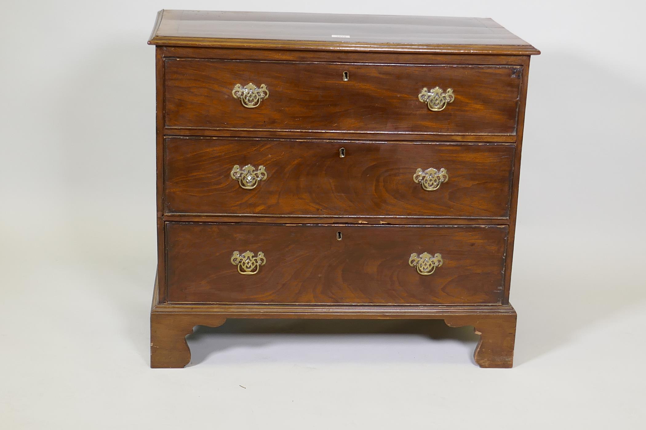A C19th mahogany chest of three long drawers, with crossbanded top, raised on bracket supports, - Image 2 of 4