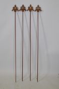 Four cast iron Gothic style plant stakes, 48" long