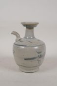 A Chinese blue and white porcelain pourer, with stylised script decoration, 5½" high