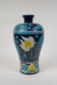 A Chinese Ming style fahua porcelain meiping vase with lotus flower and phoenix decoration, 12" high