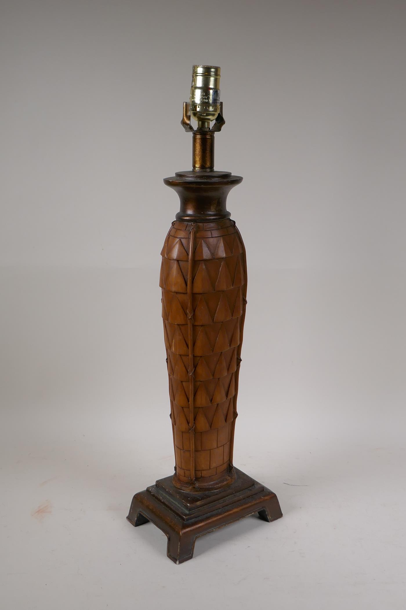 A bamboo and wood style composition table lamp - Image 2 of 2