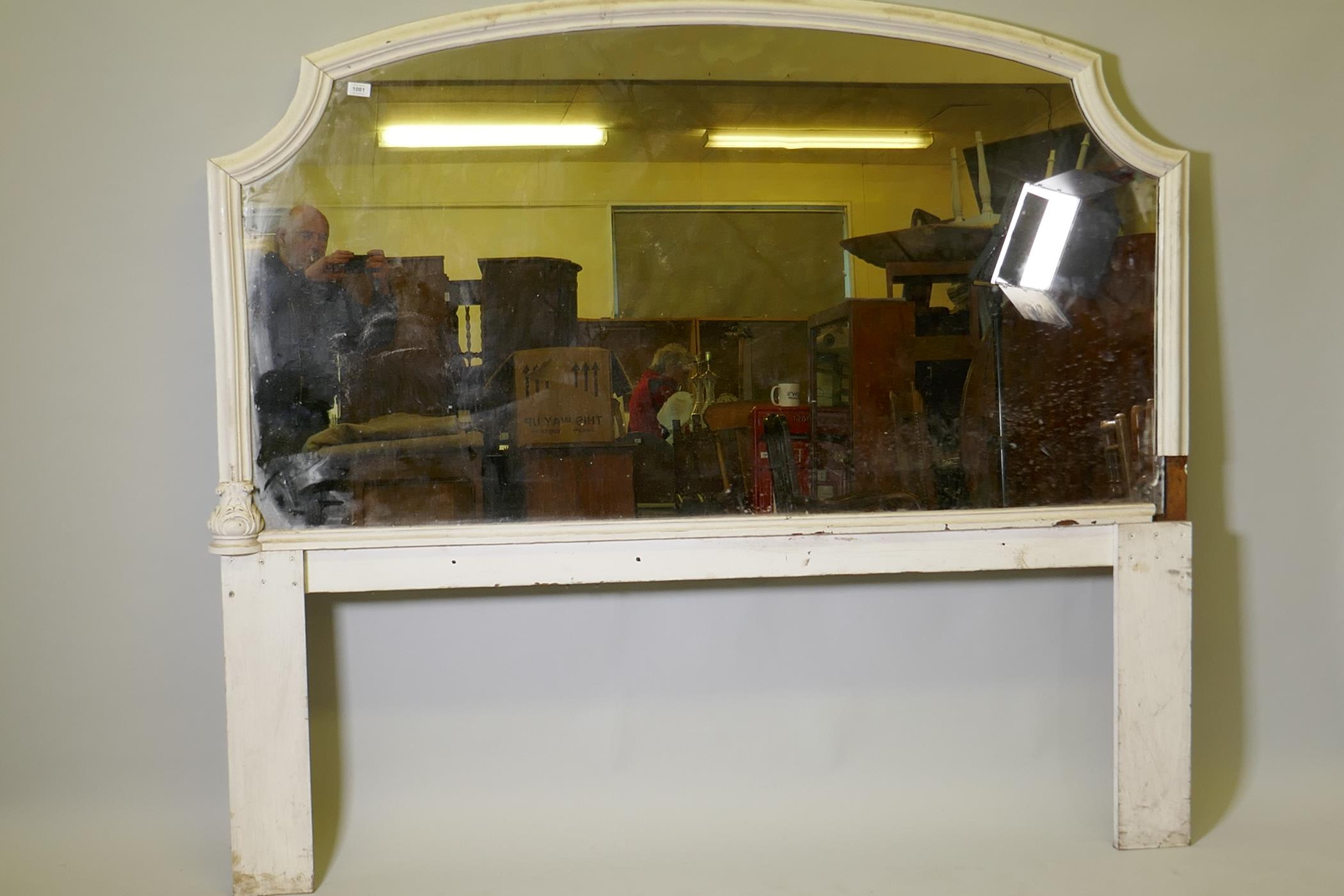 A C19th painted overmantel mirror, period glass, 70" x 43"