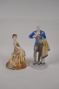 Two USA made Goldscheider china figurines of a lady and gentleman, 9½" high