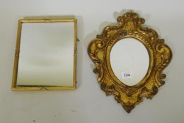 A vintage Italian carved giltwood wall mirror, 15" high, and a mirror in a water gilt frame