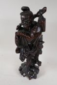 A Japanese Meiji period root carving of a fisherman, 15½" high
