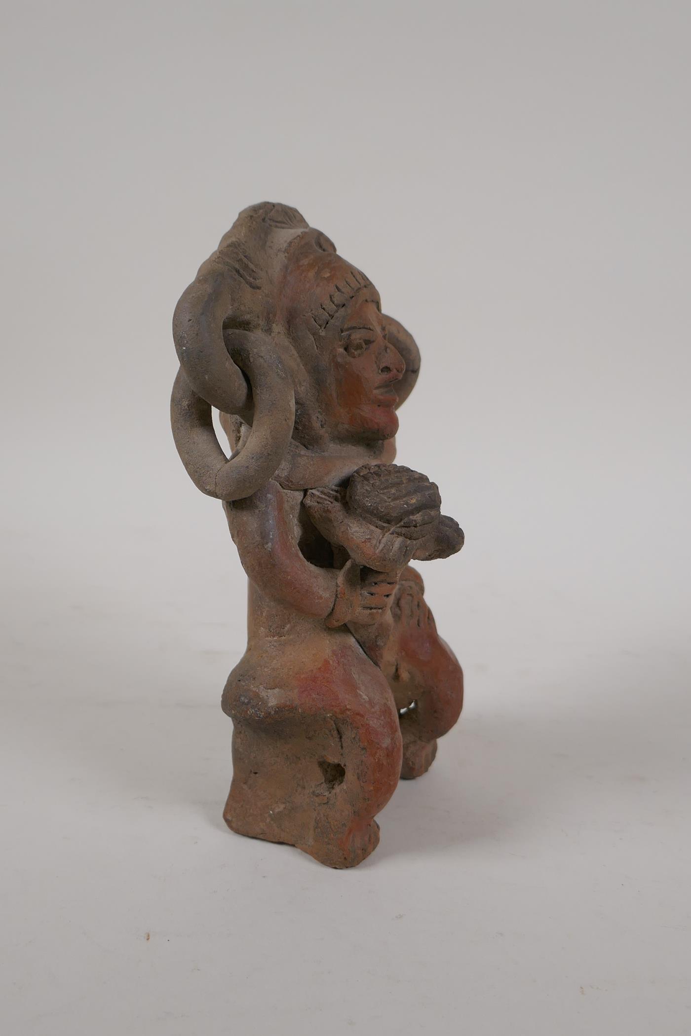 A pre-Columbian painted terracotta figure, 7" high - Image 2 of 3