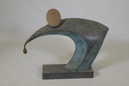 A contemporary abstract bronze sculpture, 32" wide, 26" high