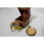 A brass map reading lens in a wood case, and a Jordan and Benet gilt open face pocket watch