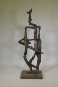 A contemporary figural abstract bronze sculpture, signed Le Bao, 67" high