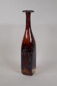 An Mdina tortoiseshell art glass square section bottle vase, 14" high