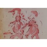 A study of a monastic figure with the infant Christ, ink and wash drawing, unframed but mounted,