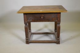 A late C18th/early C19th Italian single drawer side table, with marquetry inlaid top raised on