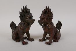 A pair of Chinese gilt bronze kylin, 6" high