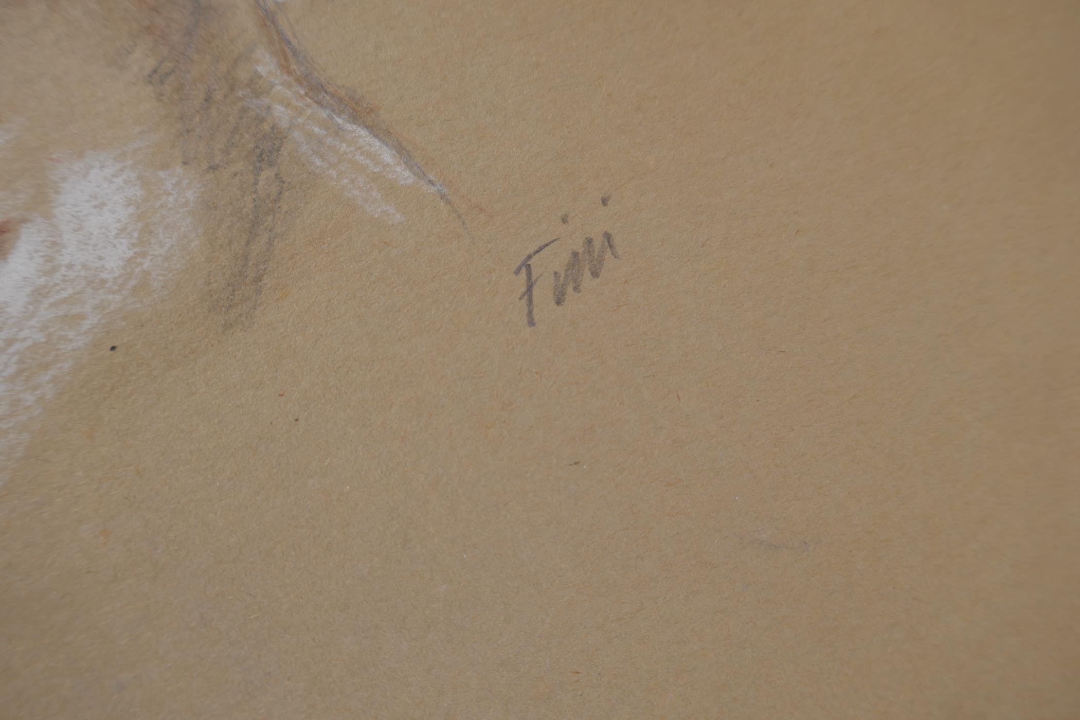 A study of a female figure, signed 'Fini', unframed pastel and pencil drawing, 22" x 14½" - Image 3 of 3