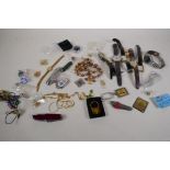 A quantity of costume jewellery and wrist watches including Rotary, and pen knives, key rings etc