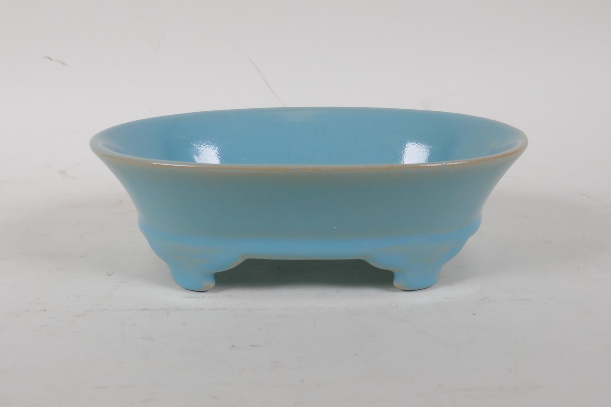 A Chinese Ru ware style porcelain oval trinket dish, 8" x 5½"