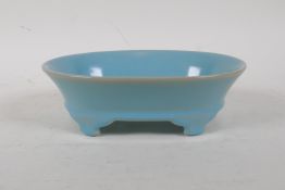 A Chinese Ru ware style porcelain oval trinket dish, 8" x 5½"
