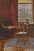 An interior scene, signed 'Dring' (William Dring?), oil on board, 11" x 8"