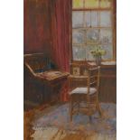 An interior scene, signed 'Dring' (William Dring?), oil on board, 11" x 8"