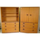 A pair of mid century Meredew teak cabinets, 40" x 16" x 61"